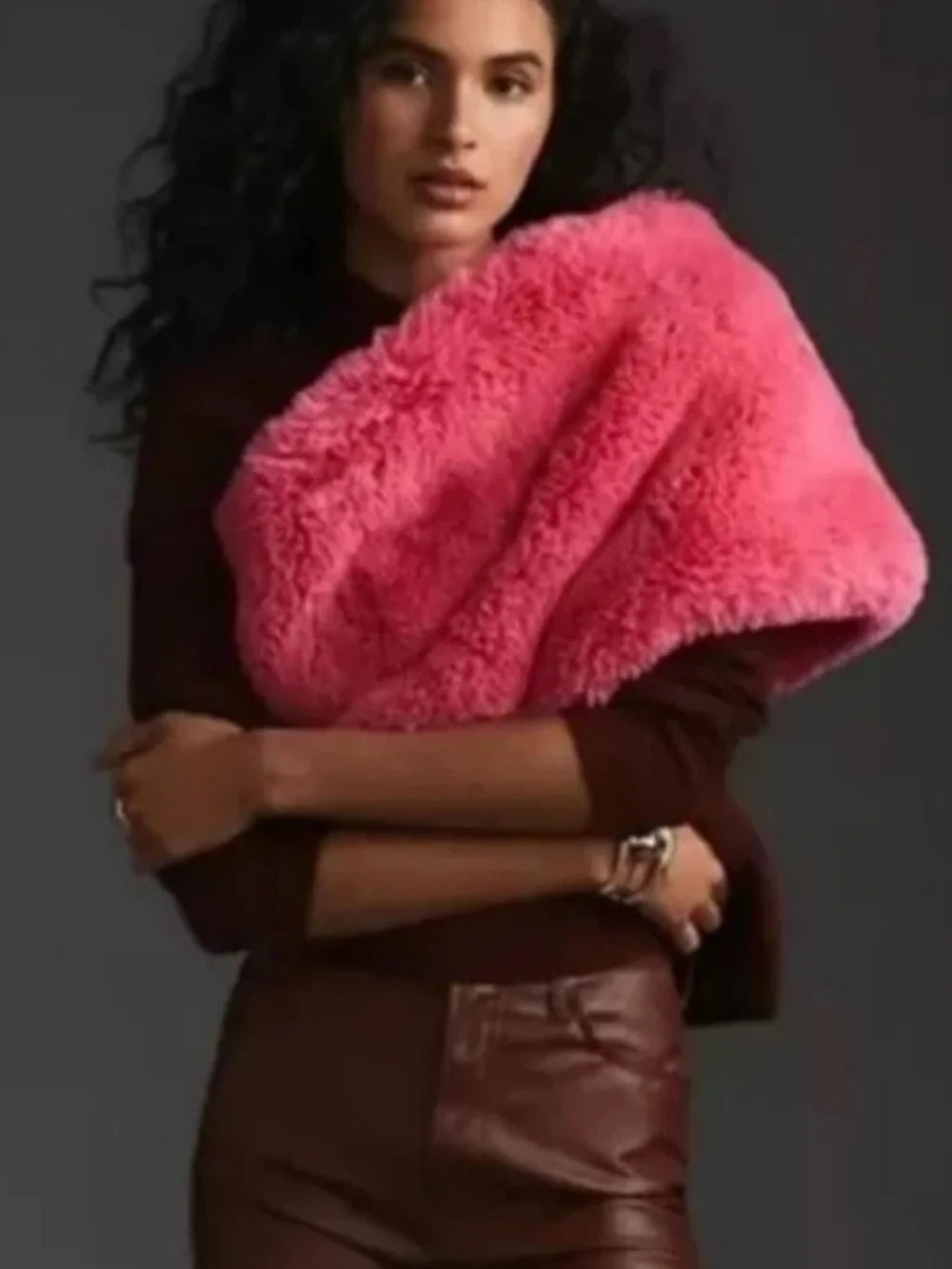 Anthropologie Pink Faux Fur Wrap Scarf